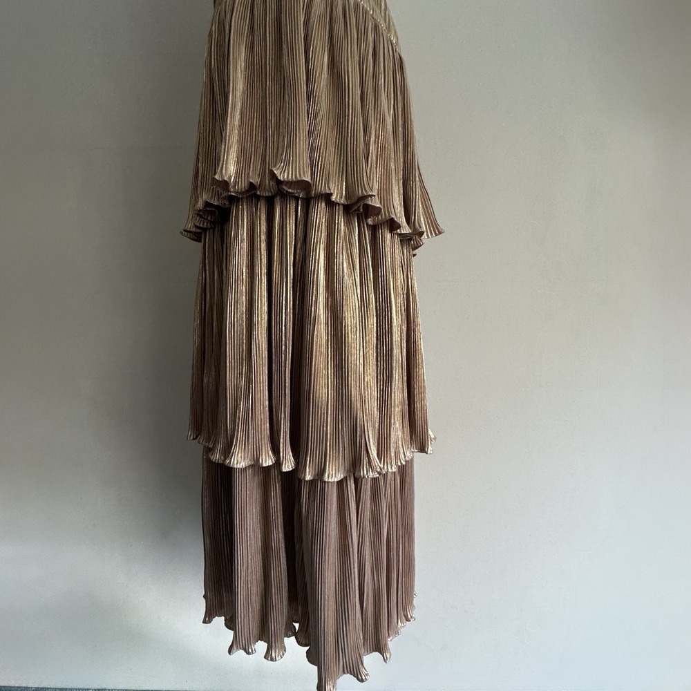 NWT Mac Duggal Ieena 27062 Gold Ruffle Tiered Belted Pleated Dress Size 2 Gown - Picture 16 of 16